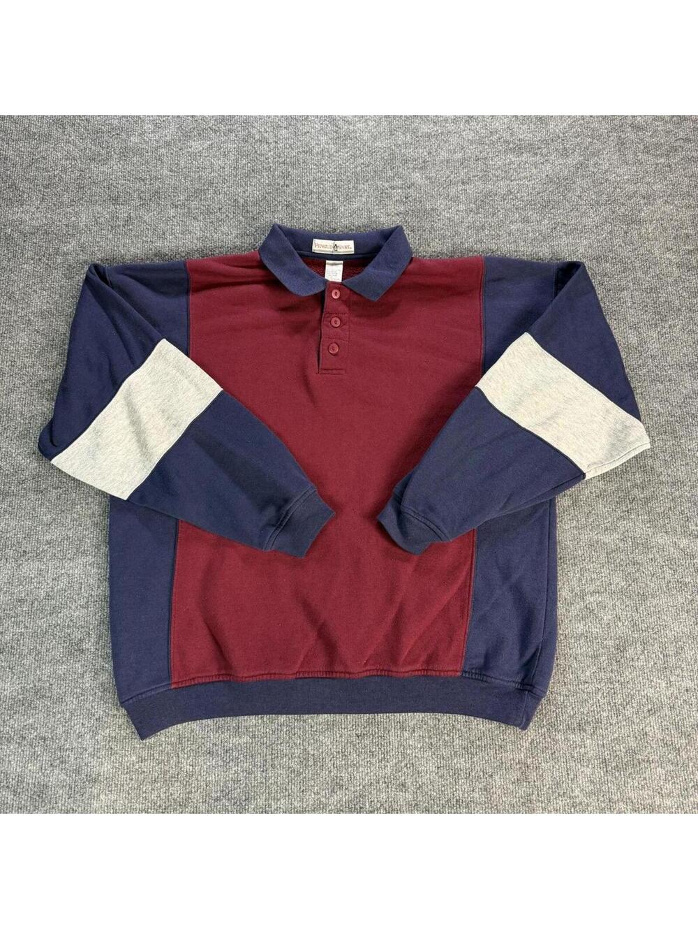 Vintage Penguin Sport Colorblock Rugby Long Sleeve Polo Shirt Large Preppy